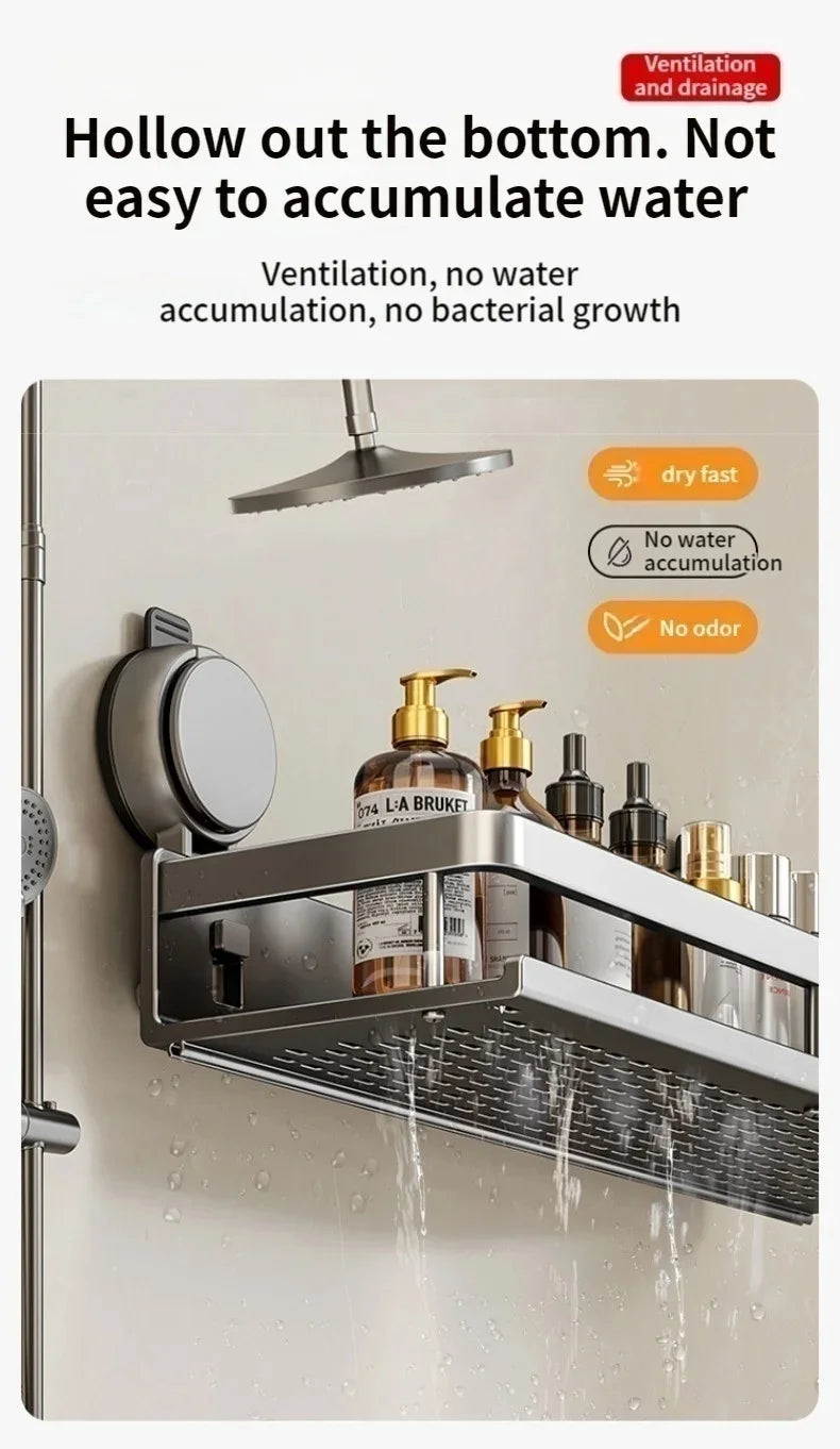 Suction-Cup Bathroom Shelf – Gray