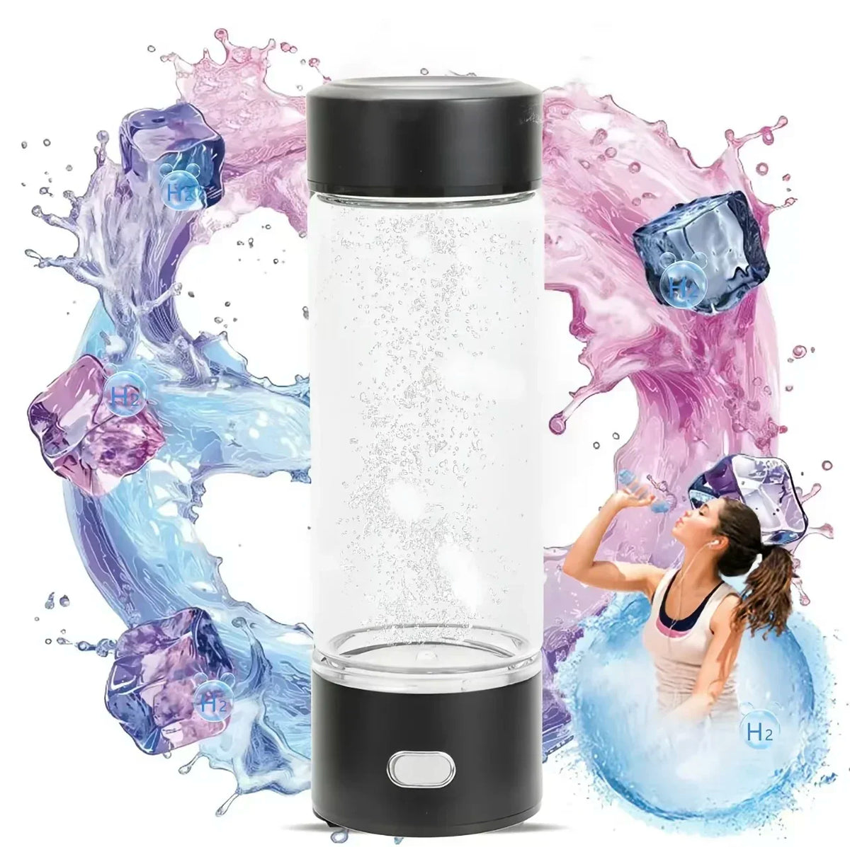 Rechargeable Glass Hydrogen Water Bottle – 14.2 fl oz (420 mL)