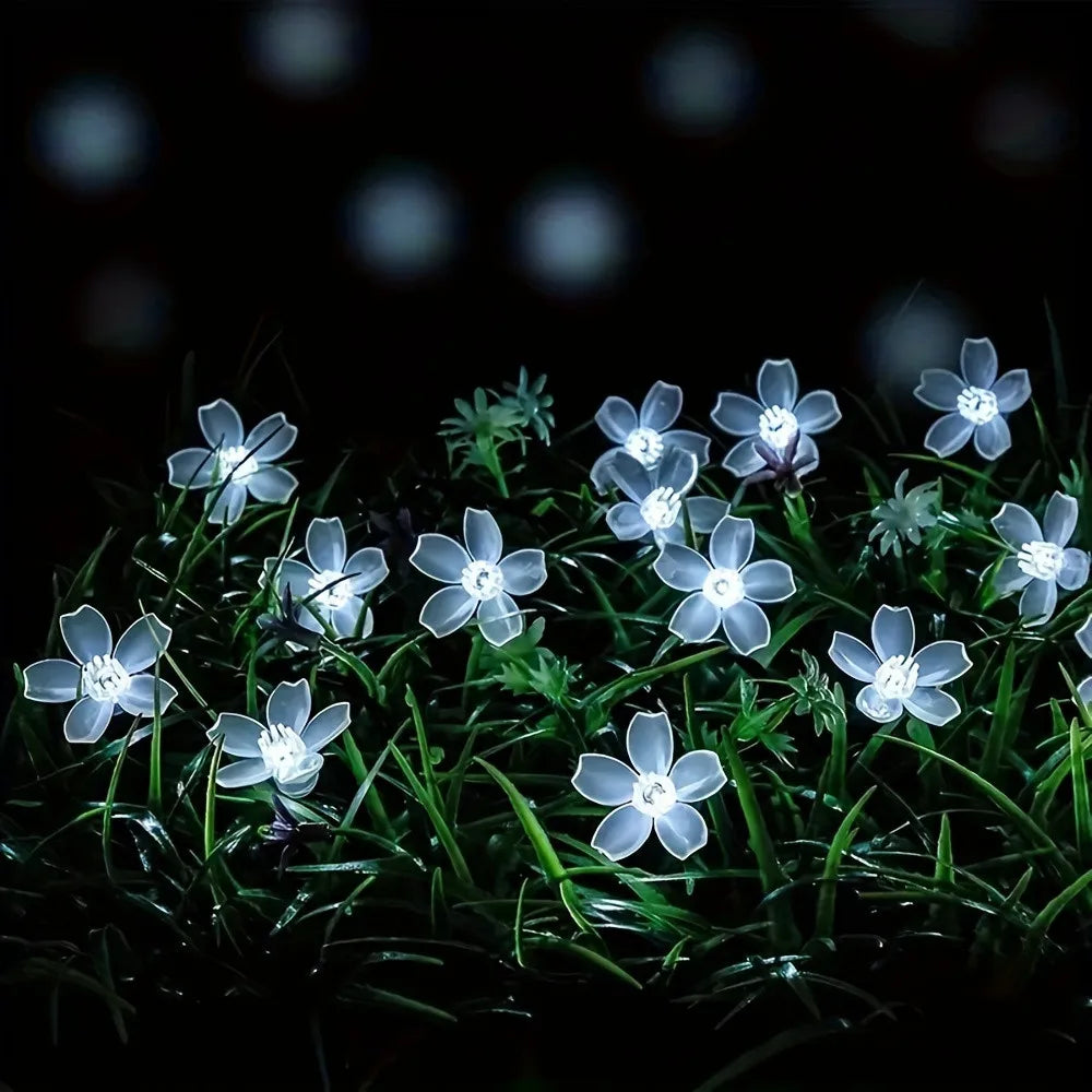 Solar Lichterkette Sakura-Girlande Pfirsichblüten Kirsche LED-Lampe für Hochzeitsfeier Garten Weihnachten Outdoor Deko 5/7/12M