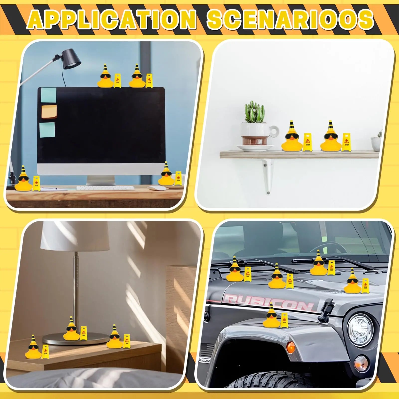 Rubber Duck for Jeeps Car Dashboard Decoration,Funny Squeaky Duck with Road Signs Sunglasses for Party Favors
