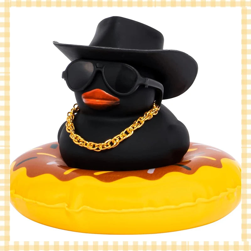 Car Rubber Duck, Coloured  Duck Decoration Dashboard with Sun Hat Swim Ring Necklace Sunglasses for Car Dashboard Decorations