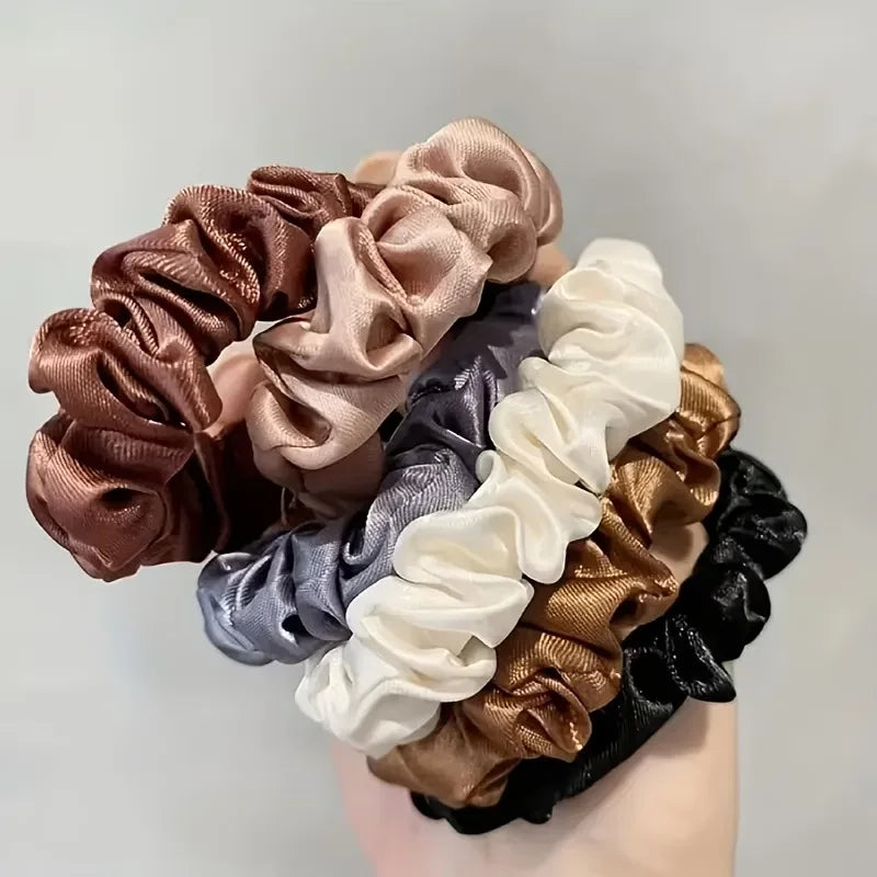 Satin-Finish Hair Scrunchies – 6-Piece Neutral Set