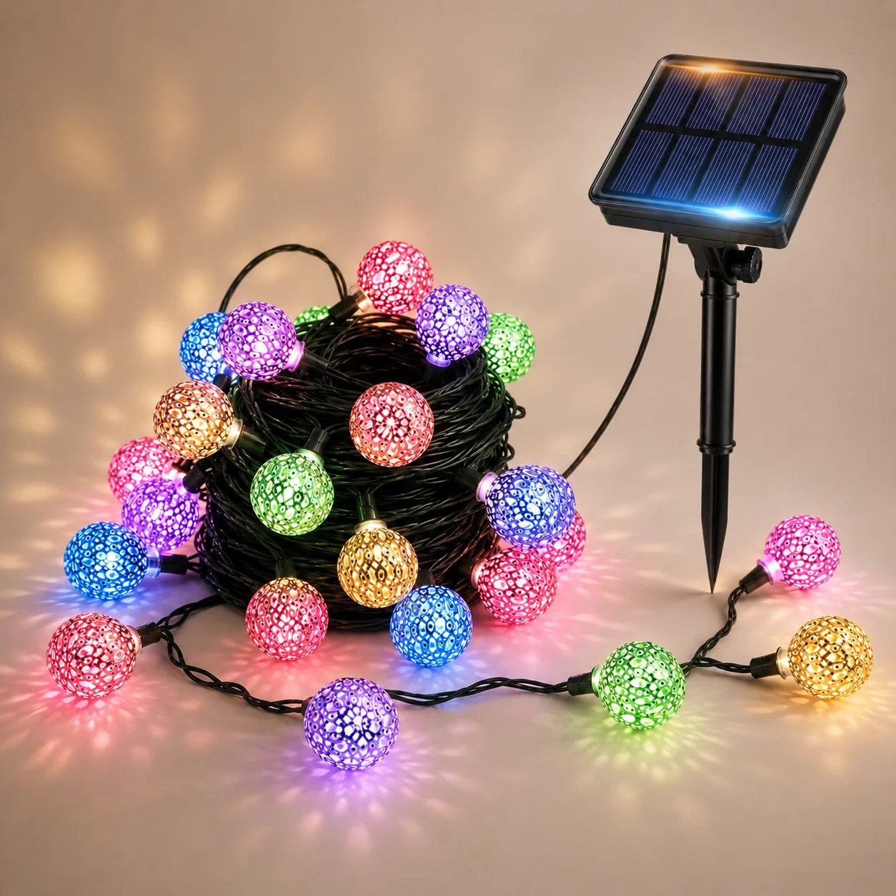 Solar String Lights Moroccan Globe Hollow Ball Fairy Lights Solar Powered 5M/6M 6 Colors for Garden Patio Party Xmas Decor