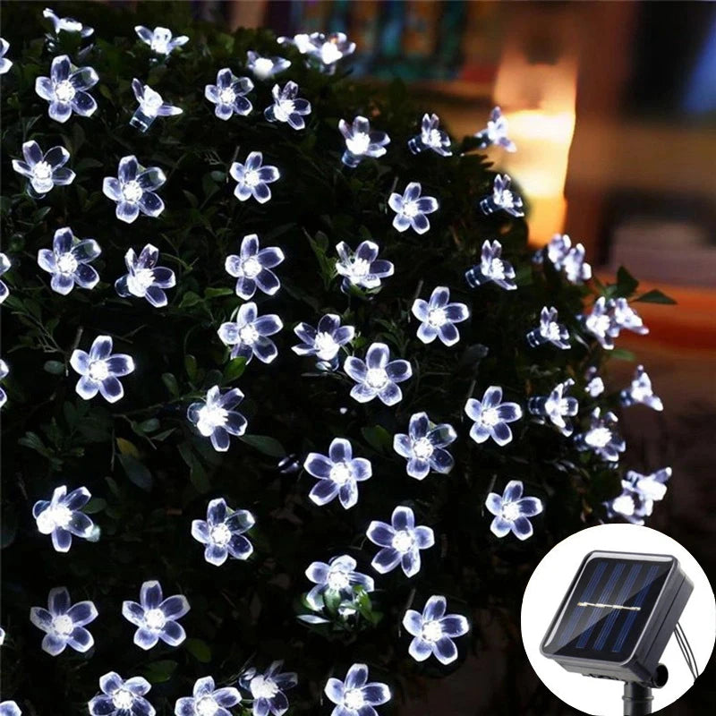 5/7/12M Solar Flower Fairy Light Strings Outdoor Illumination for Yard, Wedding Party and Household Festival Decoration