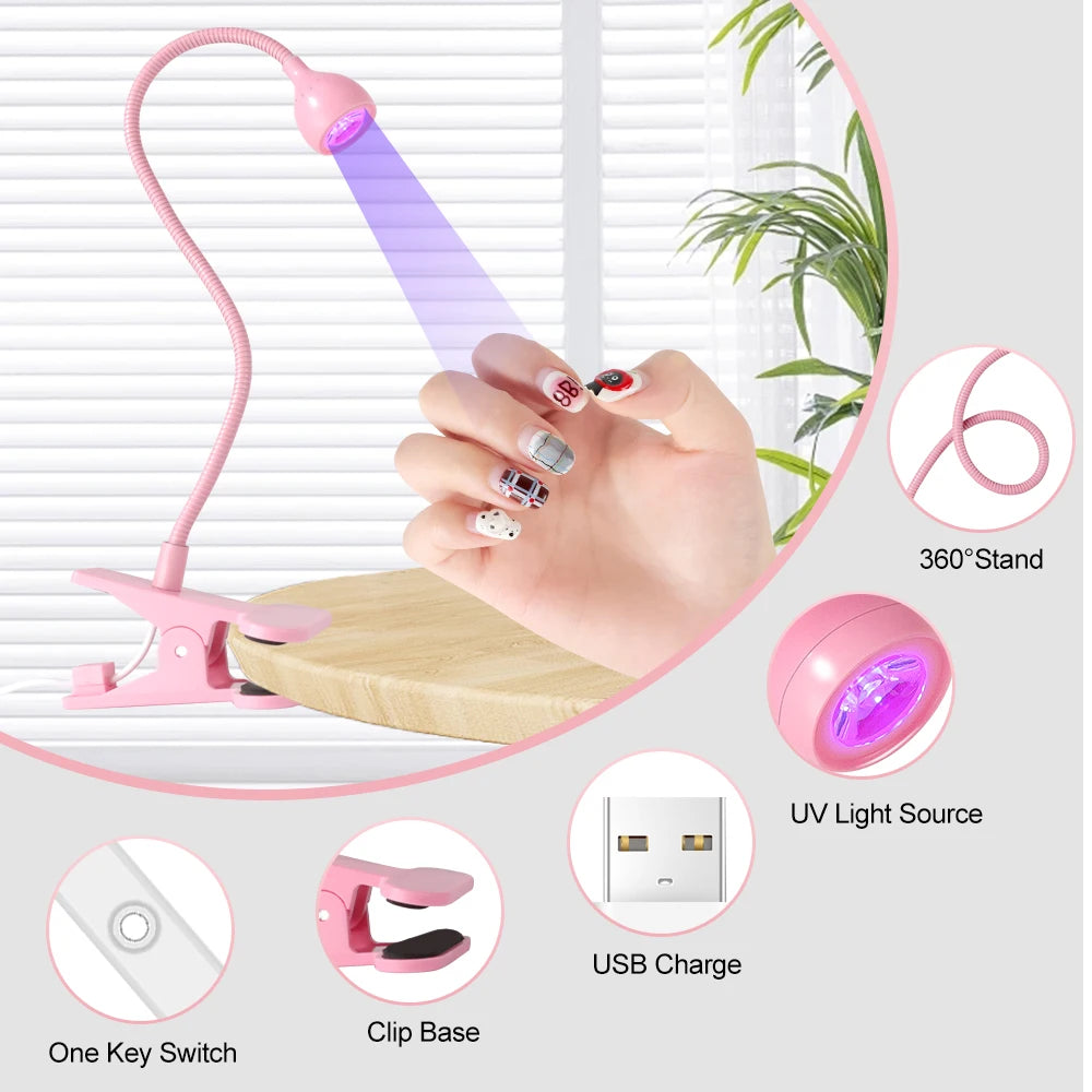 Clip-On Mini USB UV Nail Lamp – 3W LED, Portable Gel Dryer for Manicure & Salon
