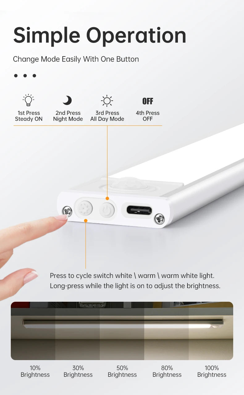 Rechargeable Motion-Sensor LED Light Bar – 3 Colors, Under-Cabinet