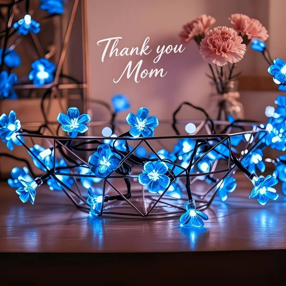 Solar Cherry Blossom Outdoor String Lights, Floral LED Fairy Lights for Yard Tree, Balcony, Backyard Landscape Festival Decor