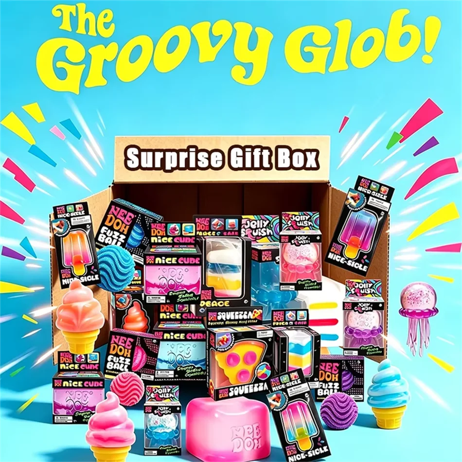 NeeDoh Mystery Squish Toy – Blind Box Jellyfish or Cube Stress Relief Squeeze