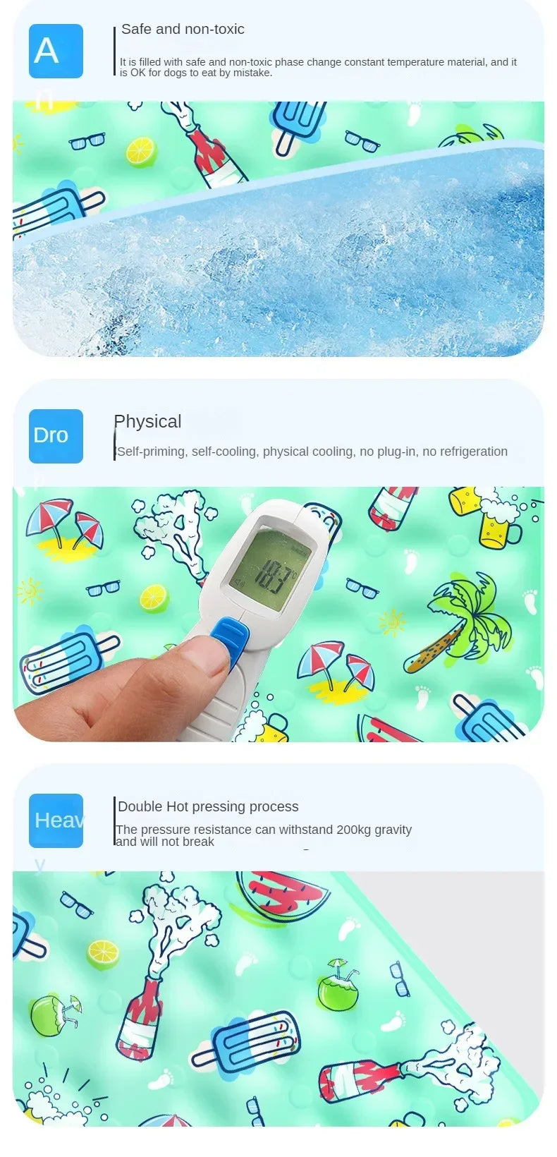 Large Pet Cooling Mat for Summer Heat Relief Reusable Breathable Gel Freeze Panel for Dogs Cats Indoor Outdoor Crate Bed