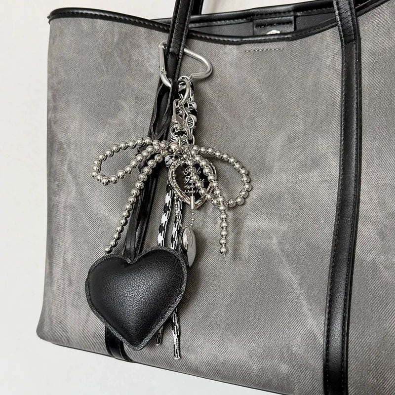 Bow & Heart Braided Bag Charm