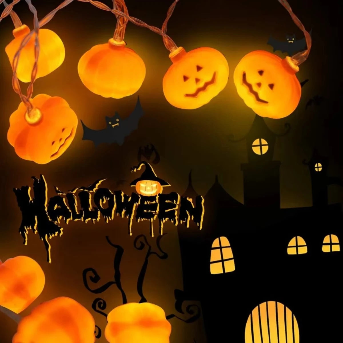 Battery-Powered Halloween Pumpkin String Lights