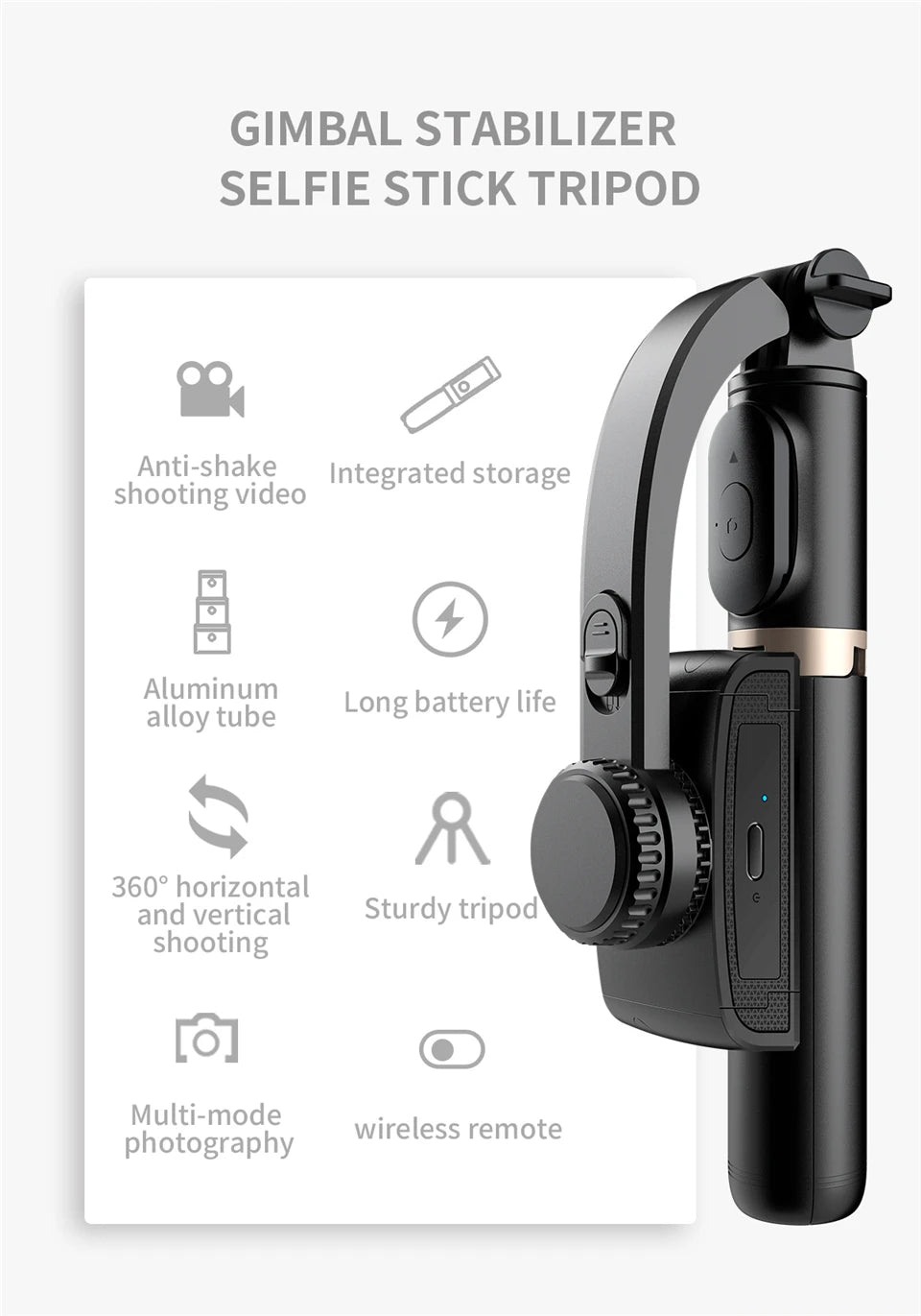 Q08 Smartphone Gimbal with Selfie Stick & Tripod