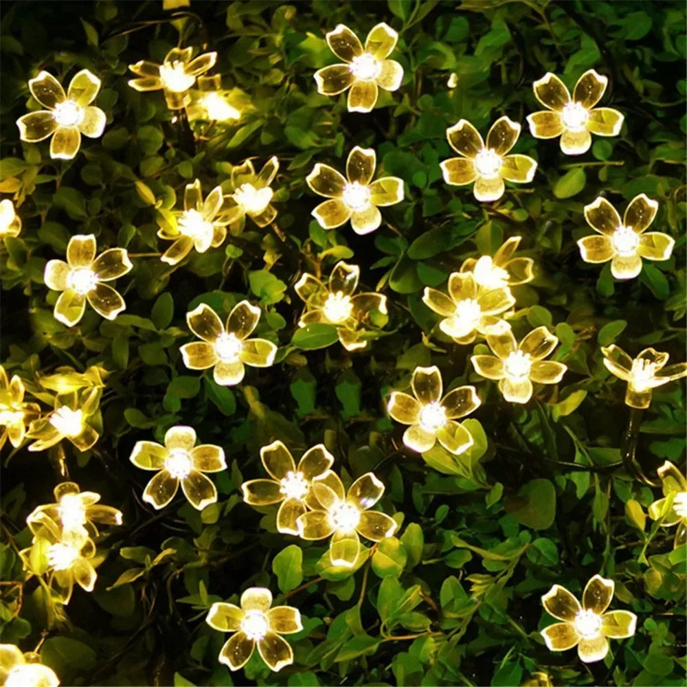 Solar Lichterkette Sakura-Girlande Pfirsichblüten Kirsche LED-Lampe für Hochzeitsfeier Garten Weihnachten Outdoor Deko 5/7/12M