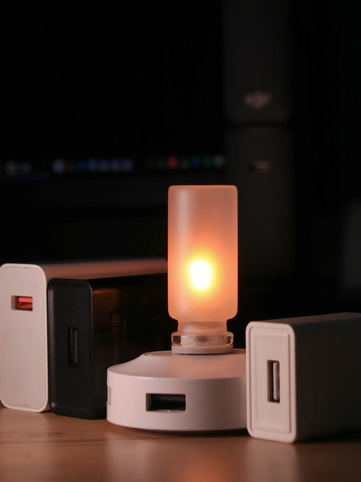 USB Flickering Flame LED Night Light – Clear or Frosted Glass