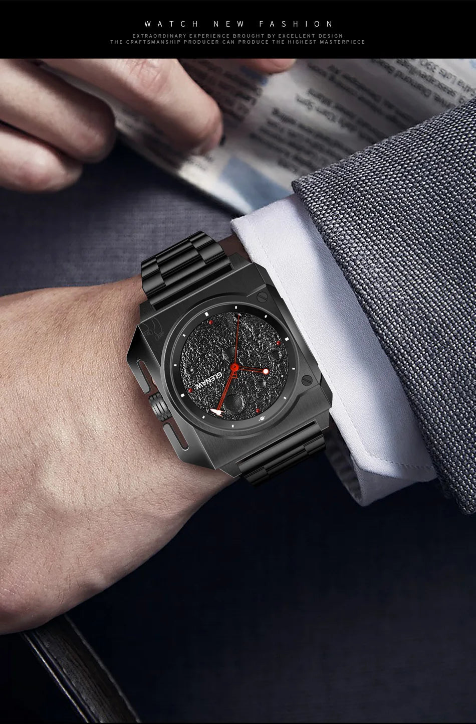 GLENAW GL8655 Men’s Automatic Watch with Moon-Texture Dial