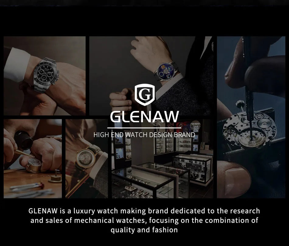 GLENAW GL8655 Men’s Automatic Watch with Moon-Texture Dial