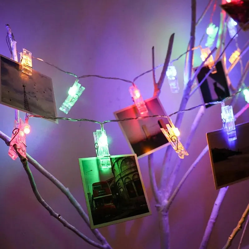 1pc 1.5M10L Photo Clips String Lights Christmas Fairy Lights Battery-operated Garland Hanging Picture Cards Holder Holiday Lamp