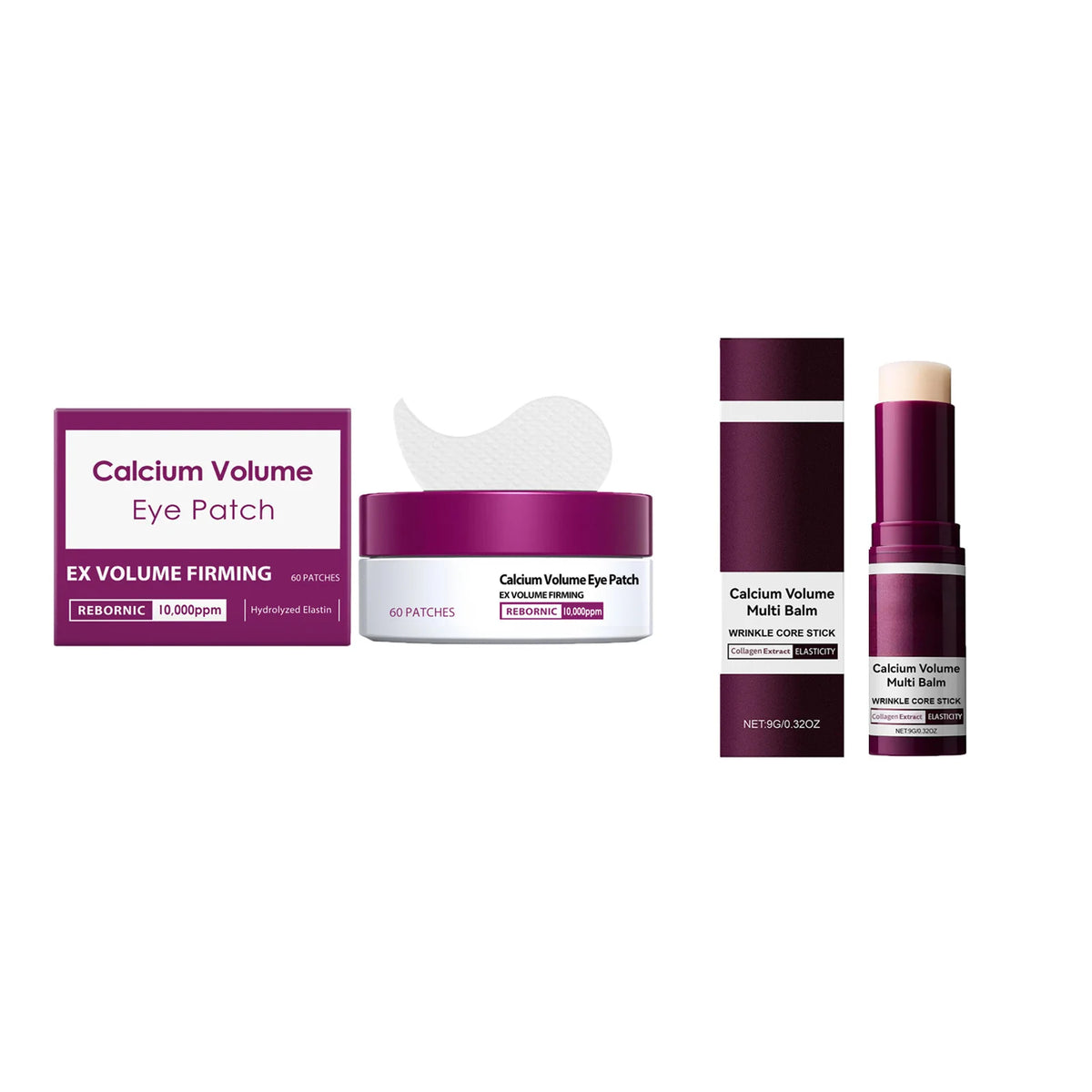 Calcium Anti-Aging Skincare Set – B12 Spicule Serum, Eye Patches & Multi Balm, Fades Fine Lines & Dark Circles