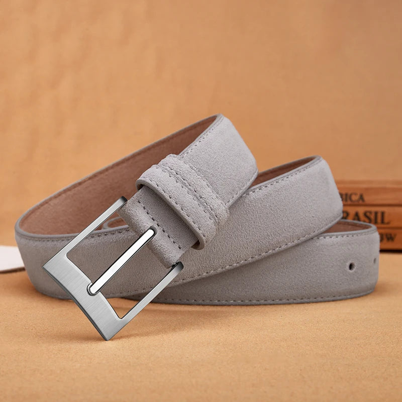 Suede-Look Casual Belt with Classic Pin Buckle