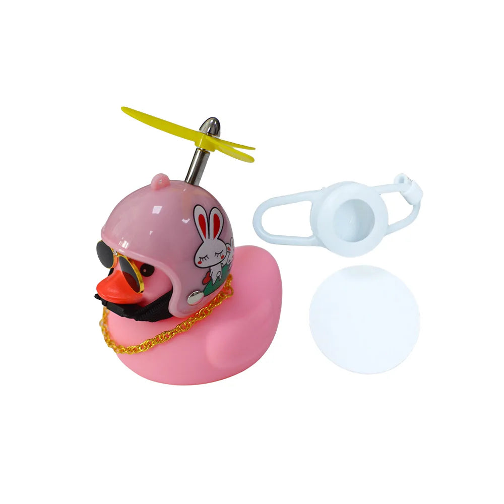 Motorcycle Cute Wind-breaking Duck Bicycle Small Yellow Duck with Helmet Airscrew Car Interior Decoration Decor Accessories