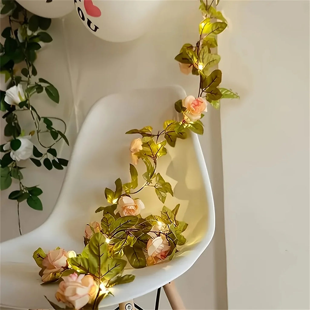 LED Rose Garland String Lights Battery Powered Fabric Flower String Light Suitable for Home Decoration Seasonal Parties