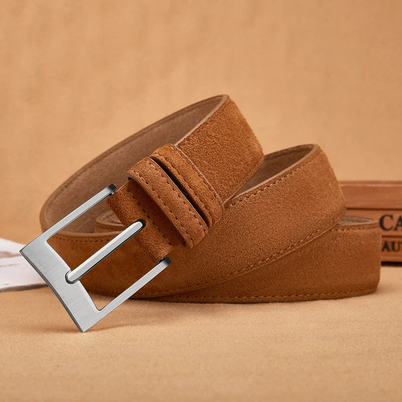 Suede-Look Casual Belt with Classic Pin Buckle