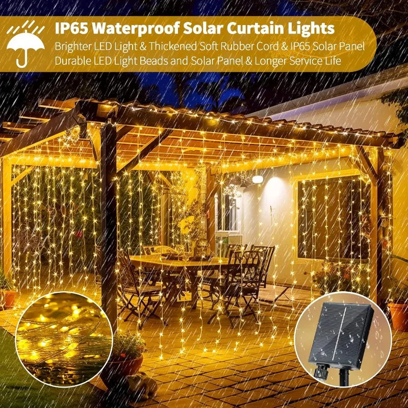 Solar Curtain String Lights 3x3M 300LED Fairy Holiday Decorations Christmas Birthday  for Party Garden Home Wedding Decoration