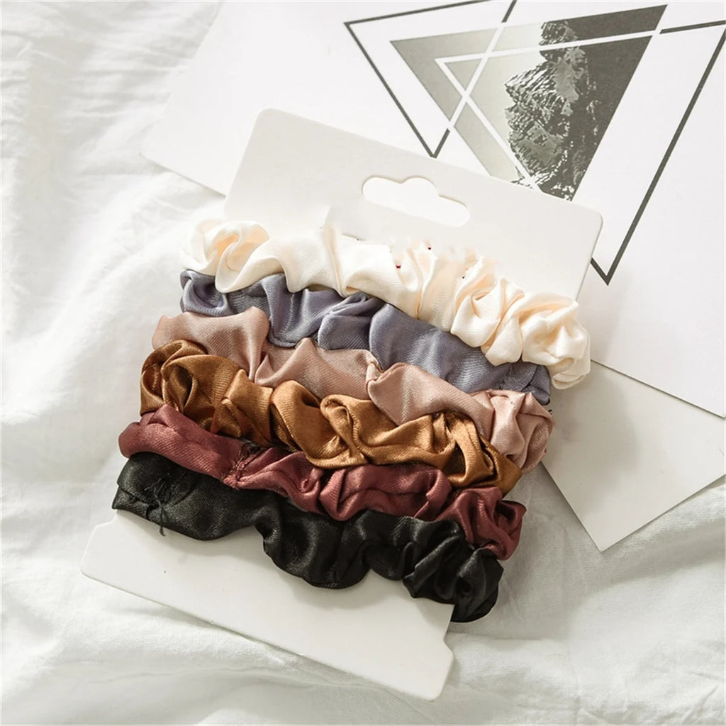 Satin-Finish Hair Scrunchies – 6-Piece Neutral Set