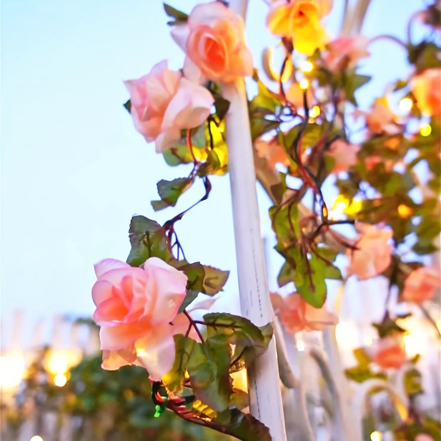 5M 50LED Rose Vine String Lights Solar Powered Artificial Flower Fairy Light for Garden Patio Bedroom Wedding Christmas Decor