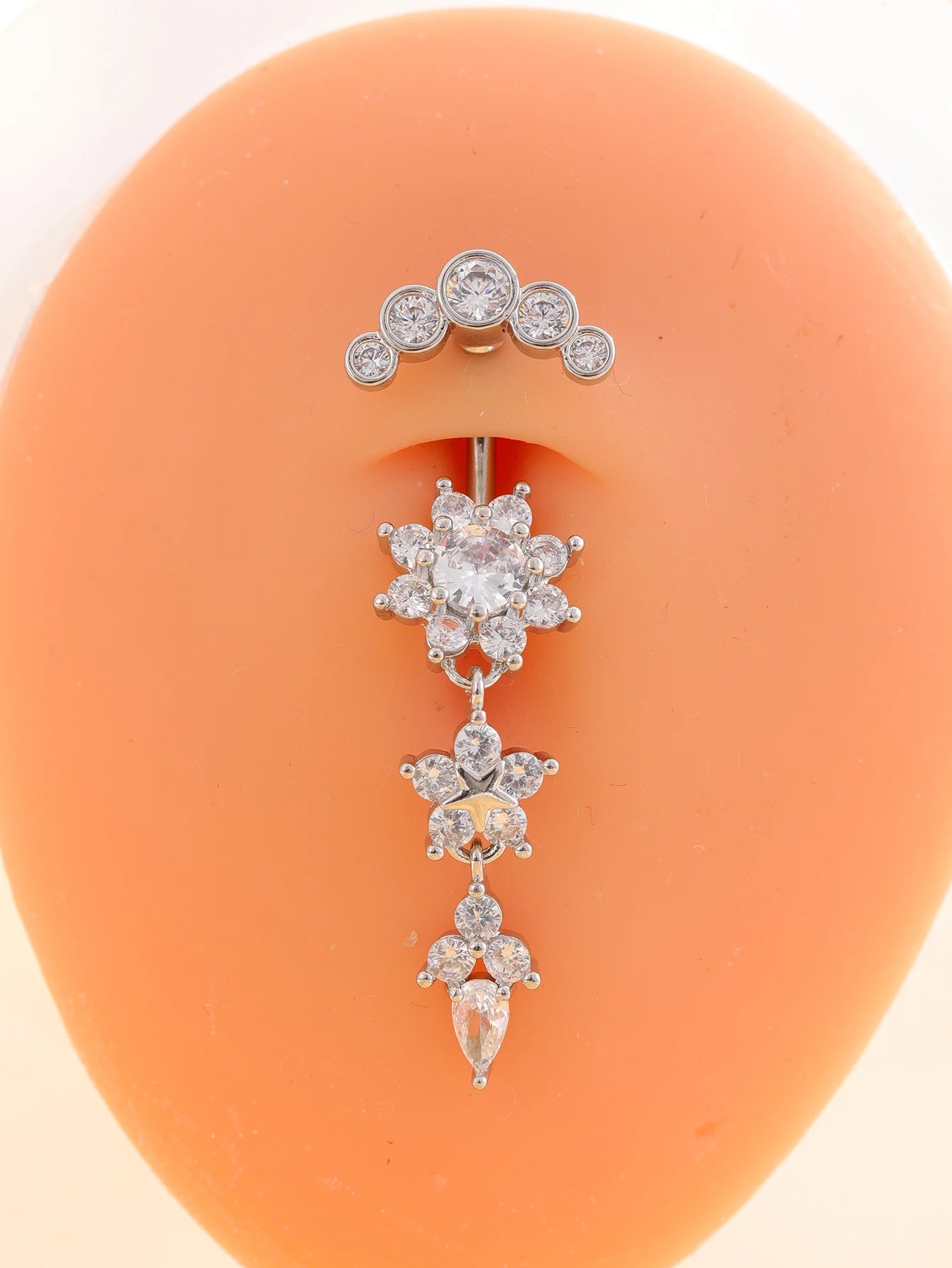 Long Dangled Flower Crystals Belly Button Rings Sexy Curved Navel Piercing for Women Girls 5 Zircons Belly body Jewelry 1 Piece