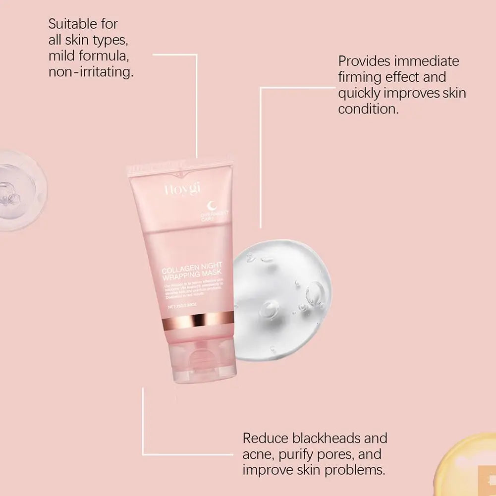 Collagen Overnight Wrapping Peel Off Facial Mask, Korean Collagen Night Wrapping Mask Deeply Hydrates Night Care Mask Cream 75ml