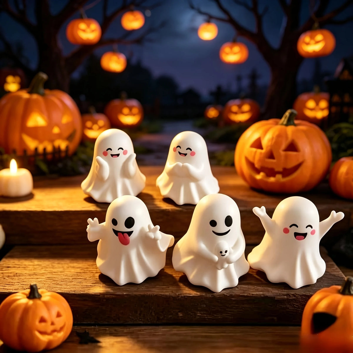 5-Piece Mini Halloween Ghost Figurine Set