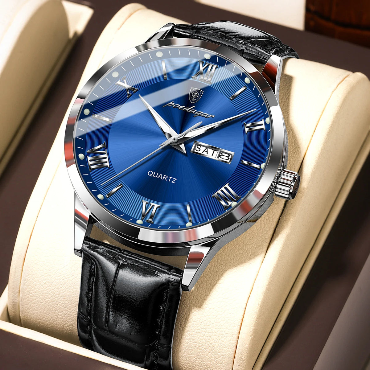 POEDAGAR 978-D Men’s Day-Date Dress Watch