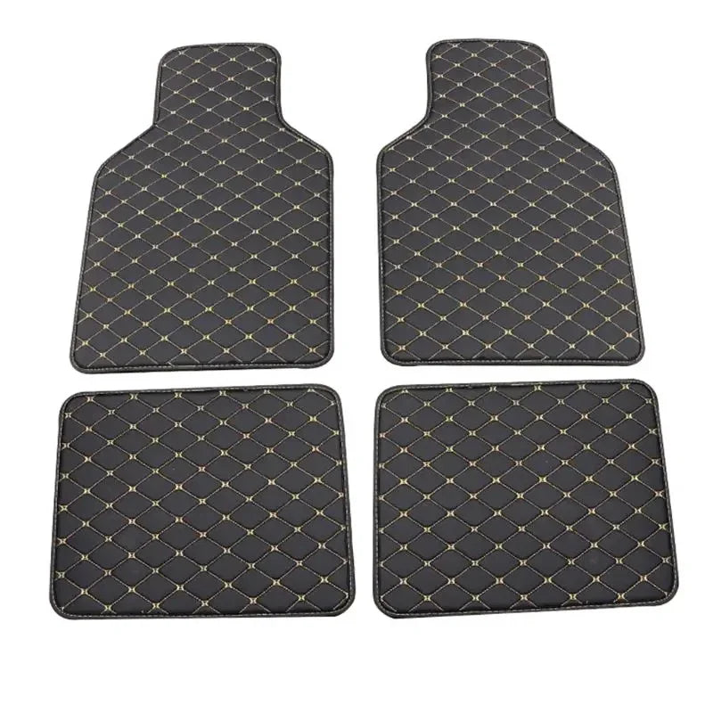 Diamond-Stitched Faux Leather Car Floor Mats – 4-Piece Set