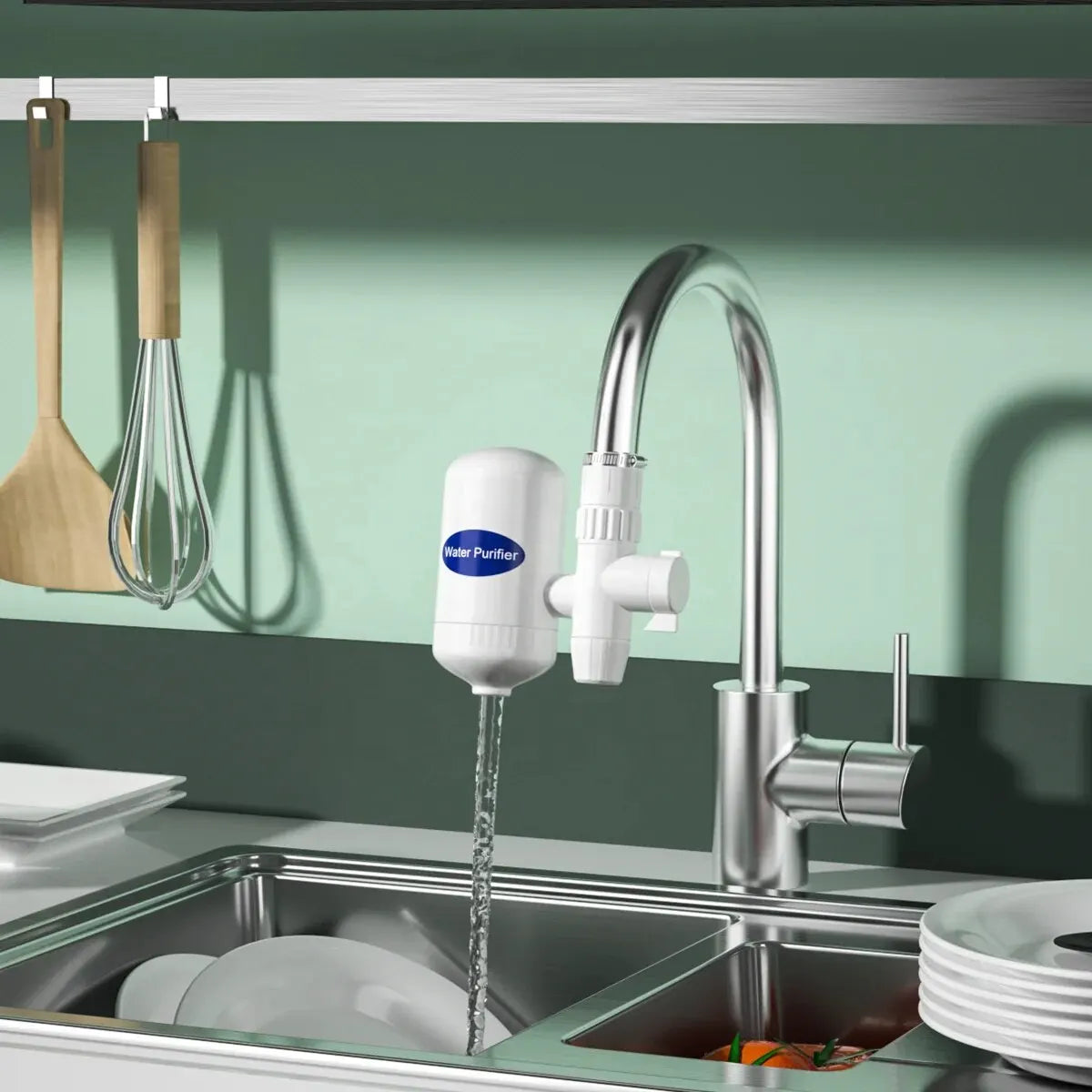 Dual-Outlet Faucet Water Filter – White