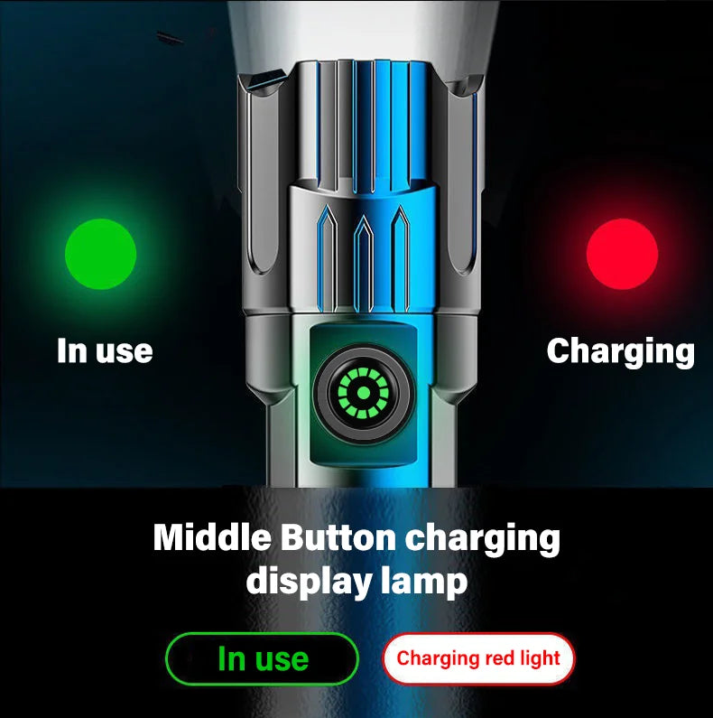 Powerful LED Flashlight USB C Rechargeable Zoomable Searchlight 3 Modes Handheld Flashlight for Outdoor Camping Hunting Torch