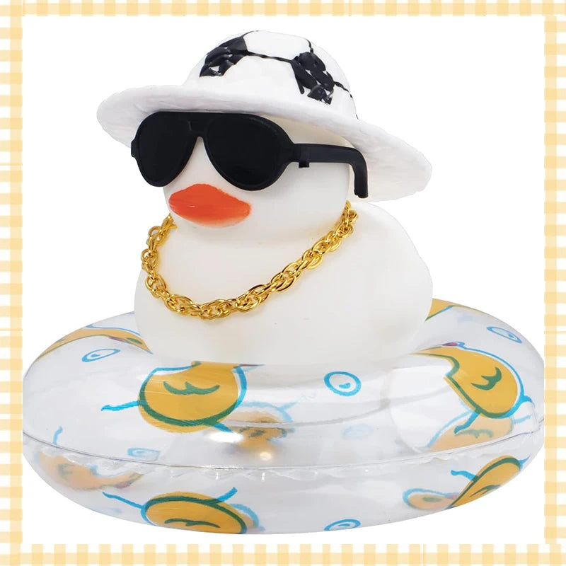 Car Rubber Duck, Coloured  Duck Decoration Dashboard with Sun Hat Swim Ring Necklace Sunglasses for Car Dashboard Decorations