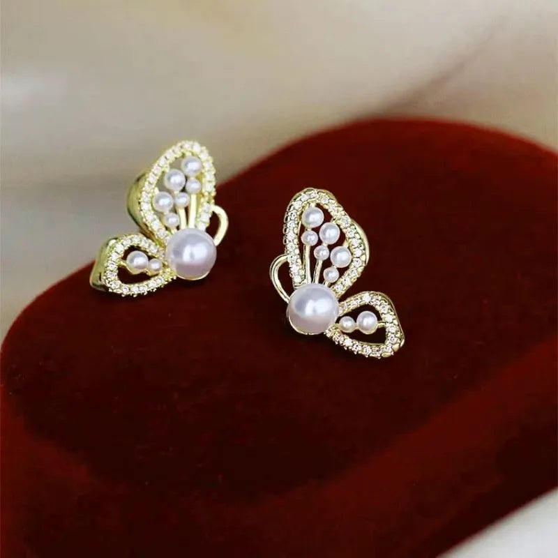 Pure White Women's Dangle Earrings Blooming Flower Acrylic Enamel Butterfly Imitation Pearl Heart Hanging Earrings Elegant Brinc
