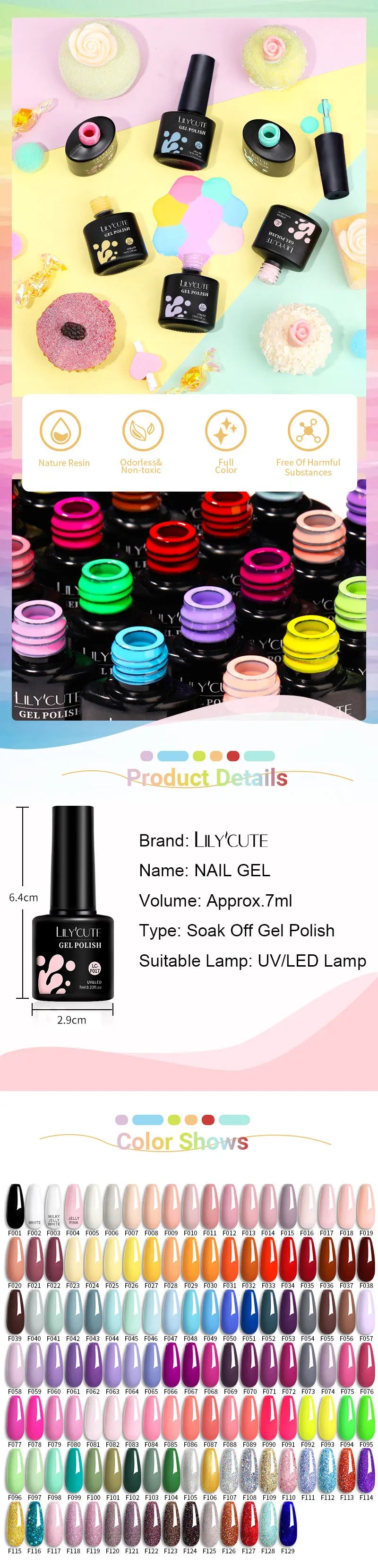Soak-Off Gel Nail Polish Set – 6 Bottles, 7 ml (0.23 fl oz) Each