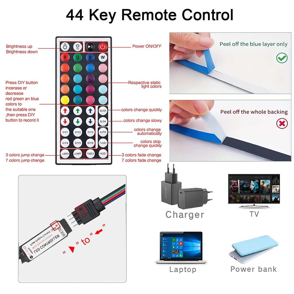 USB-Powered RGB LED Strip Lights with IR Remote