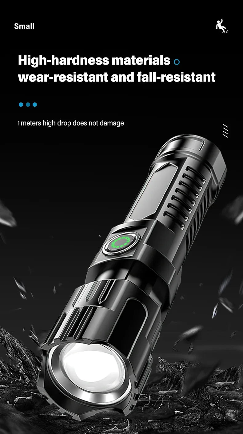 Powerful LED Flashlight USB C Rechargeable Zoomable Searchlight 3 Modes Handheld Flashlight for Outdoor Camping Hunting Torch