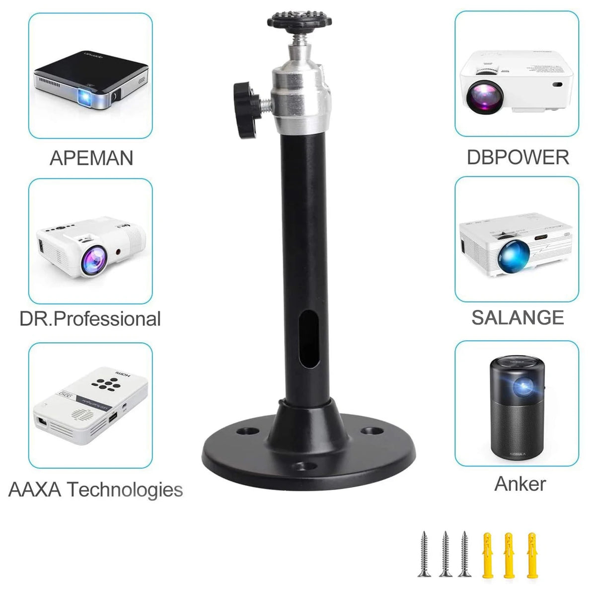 Adjustable Projector Wall & Ceiling Mount – 360° Rotation