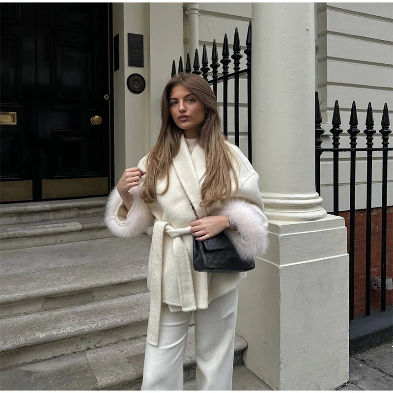 Elegant Solid Long Overcoat Women Turn-down Collar Lace Up Full Sleeve Classic Warm Coat 2025 New Lady Autumn Winter Casual Wear