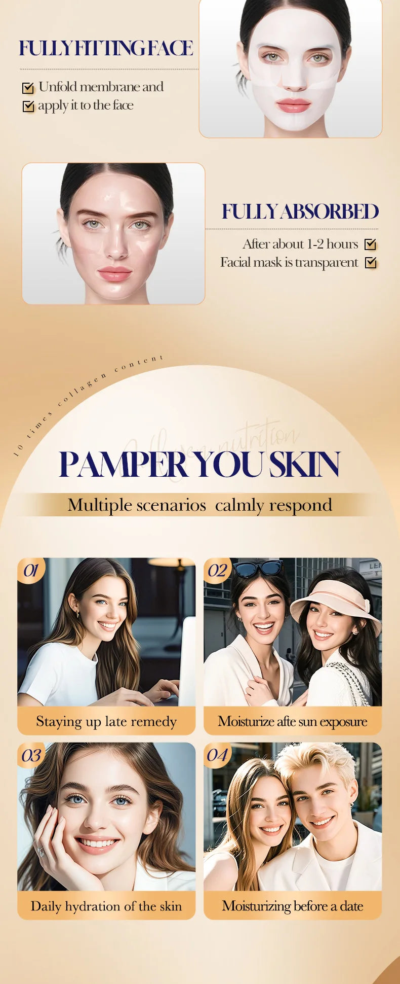 Korean Collagen Anti Wrinkle Facial Mask Fade Fine Lines Anti Aging Firm Skin Moisturizing Brightening Skincare Mask