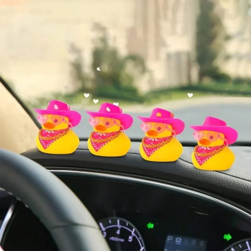 1pc Denim Duck Car Dashboard Decor - Cute Duck Wearing Hat, Sunglasses & Necklace, Non-Slip Adhesive Mat For Cars & Trucks