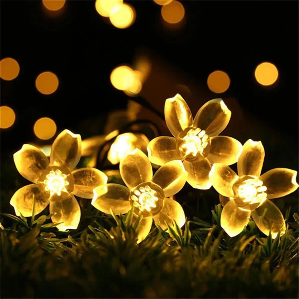 Solar Lichterkette Sakura-Girlande Pfirsichblüten Kirsche LED-Lampe für Hochzeitsfeier Garten Weihnachten Outdoor Deko 5/7/12M