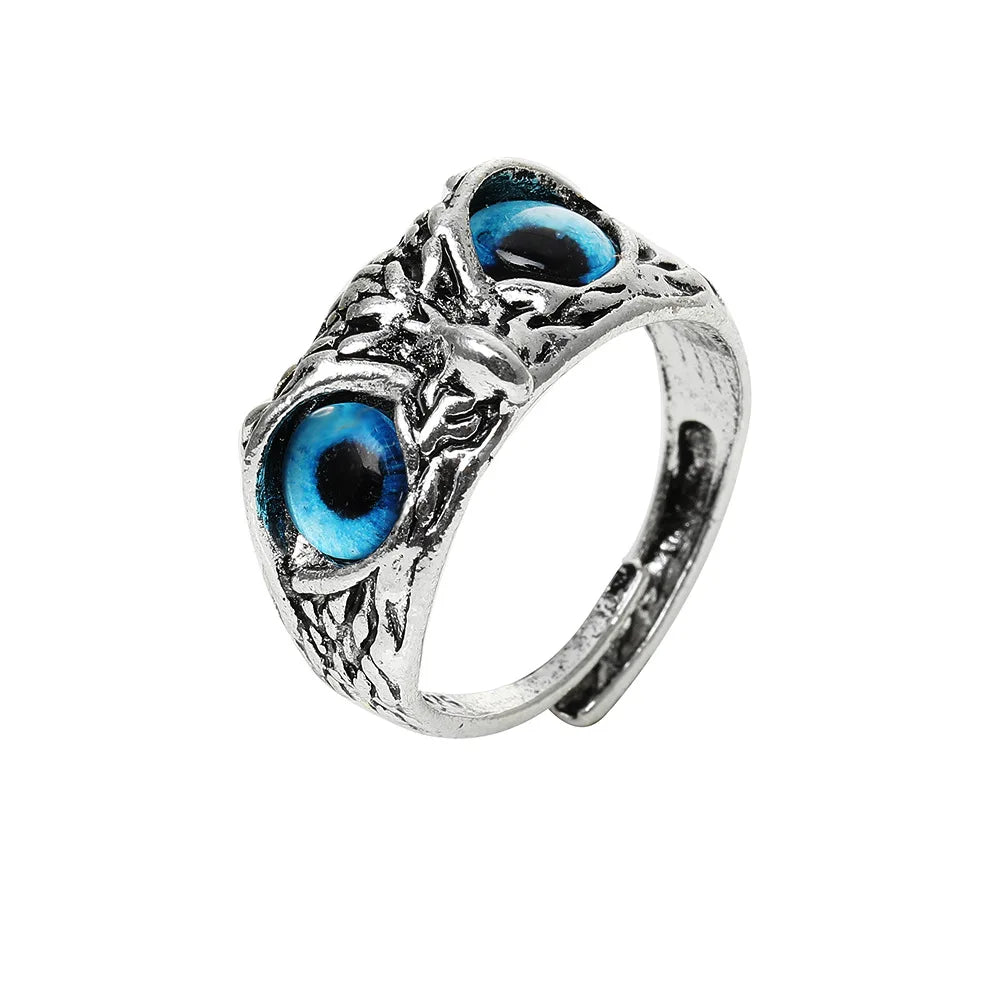 Vintage-Style Owl Ring with Colorful Eyes