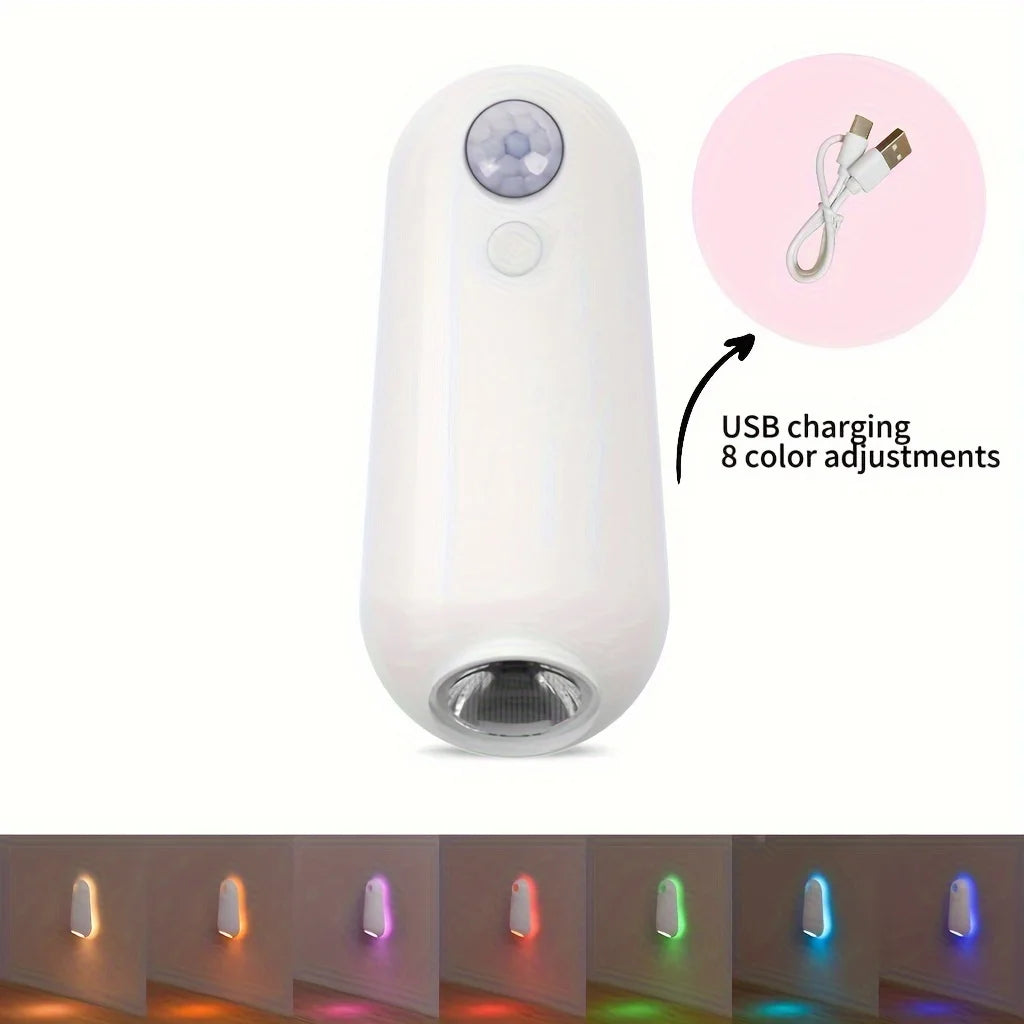 USB Rechargeable LED Motion Sensor Light | 1pc | 8 Color Changing, Adjustable Brightness | Indoor Motion Sensor Lights for Stair