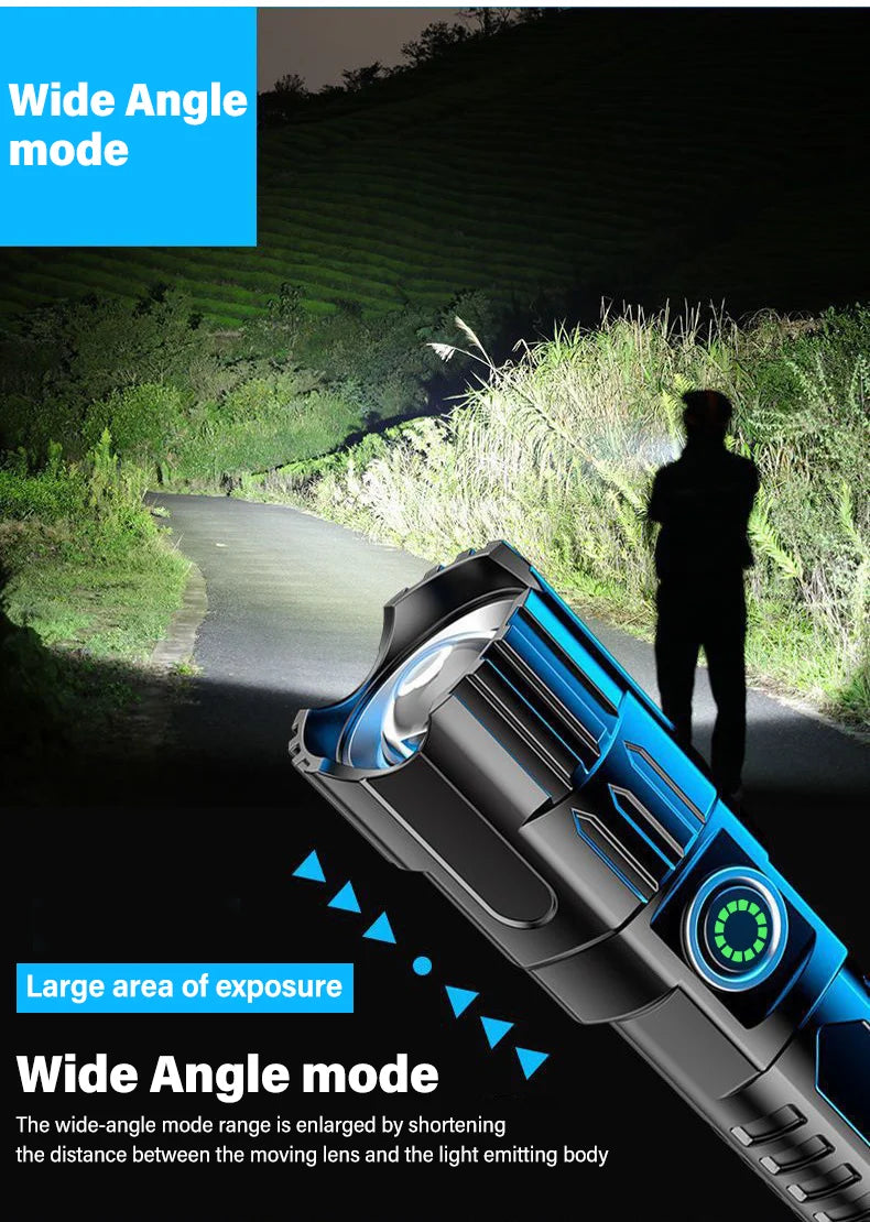 Powerful LED Flashlight USB C Rechargeable Zoomable Searchlight 3 Modes Handheld Flashlight for Outdoor Camping Hunting Torch