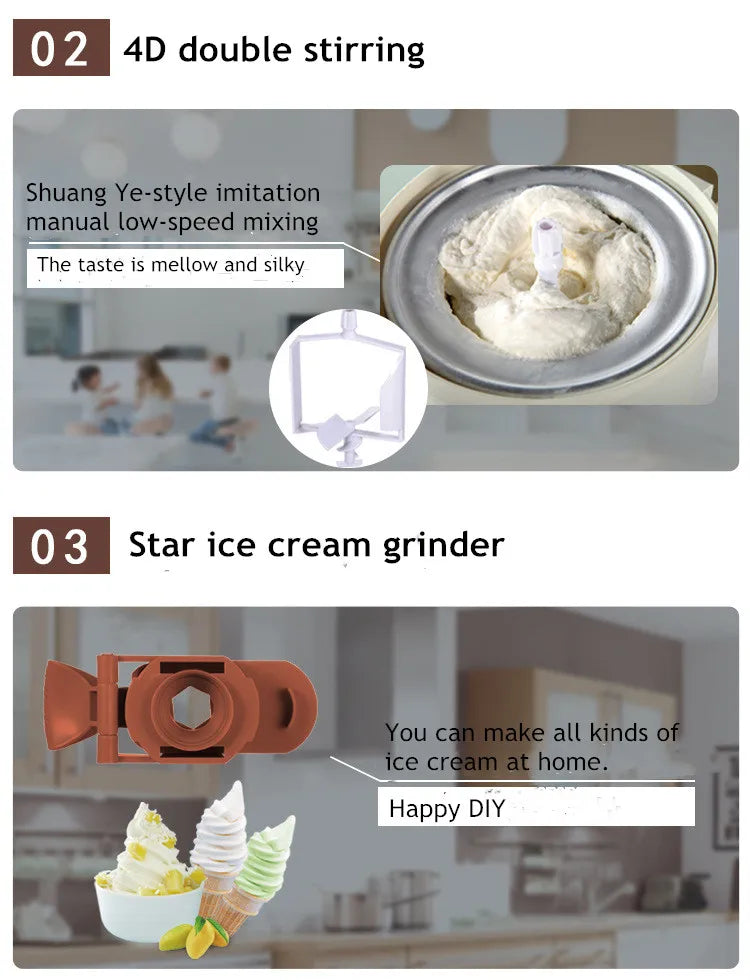 Mini Soft Ice Cream Machine – 1L Home Ice Cream Maker, Simple One-Button Operation, Makes ~8 Cones, CE Certified